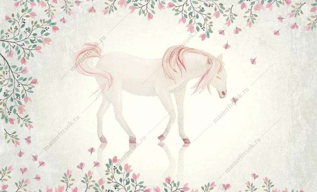 Фотообои в интерьере сказочный единорог акварелью  15-940 фото