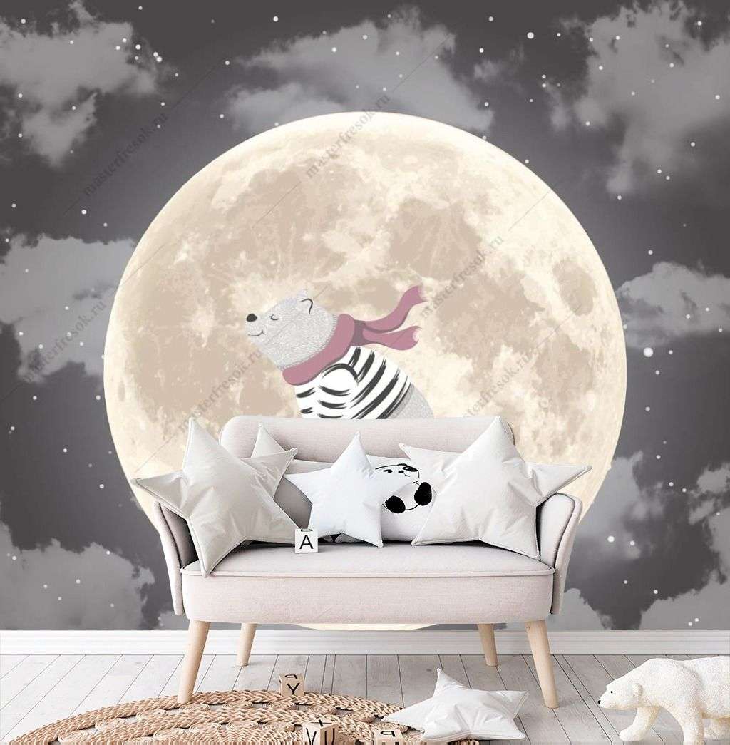 Фотообои в интерьере мишка на луне  14-277 фото