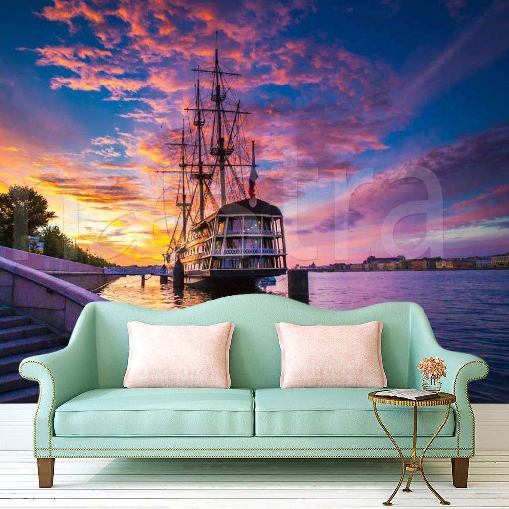 Фотообои Корабль на рассвете в Санкт Петербурге  9-665