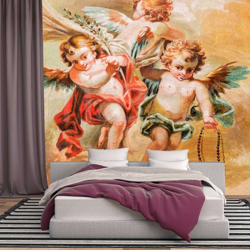 Фотообои в интерьере винтажные открытки с ангелочками  9-300 фото