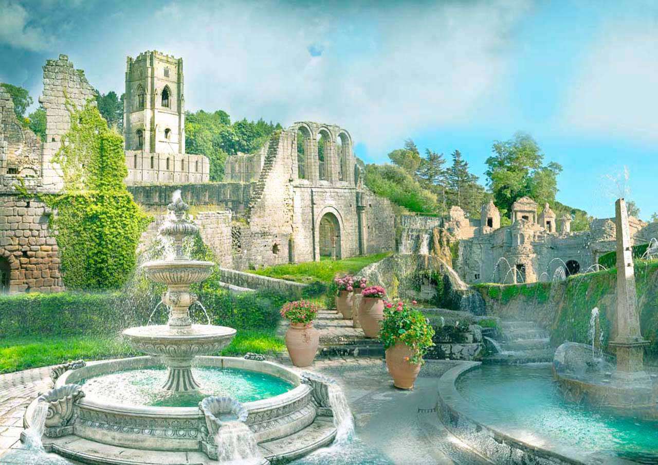 Фотообои в интерьере фонтаны в старой вилле  5-064 фото