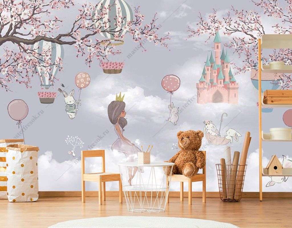 Фотообои в интерьере принцесса в облаках и замок  12-1490 фото