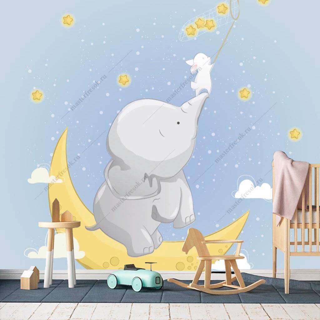 Фотообои в интерьере слоненок с другом  12-467 фото