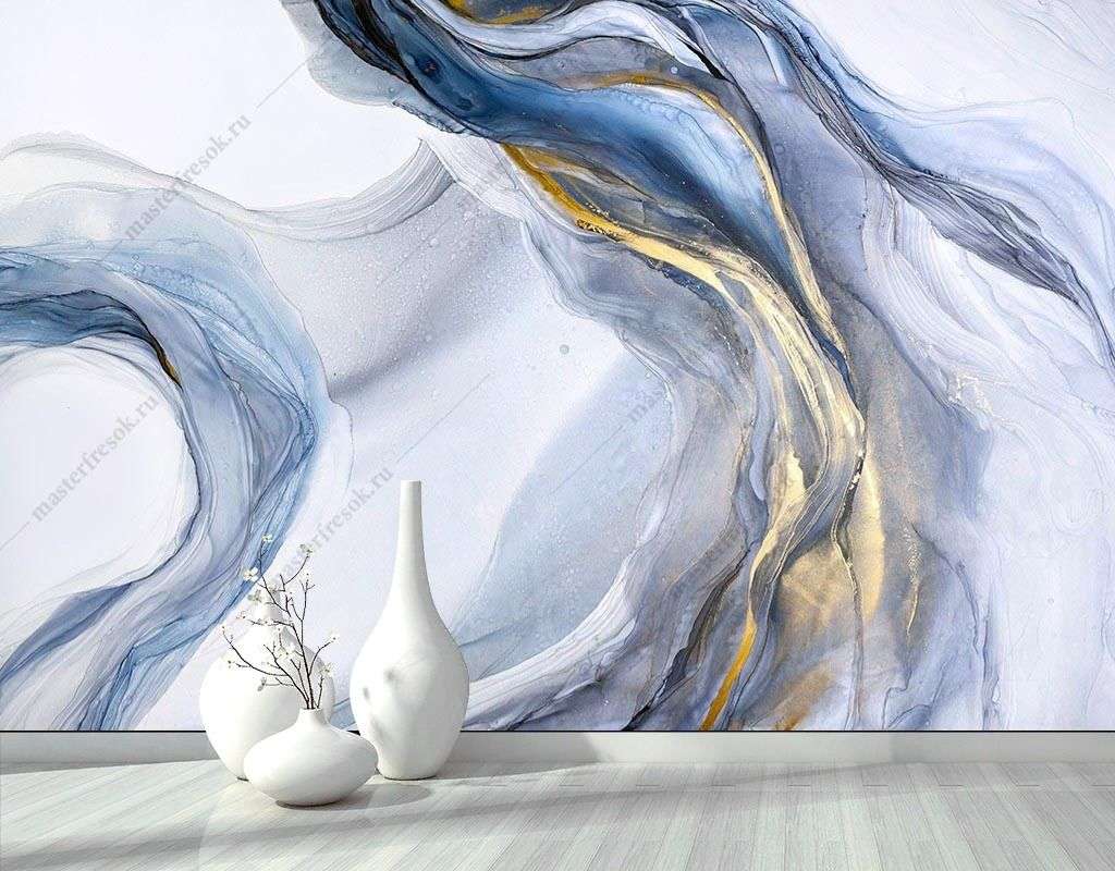 Фотообои в интерьере мрамор синий с золотом  9-1787 фото