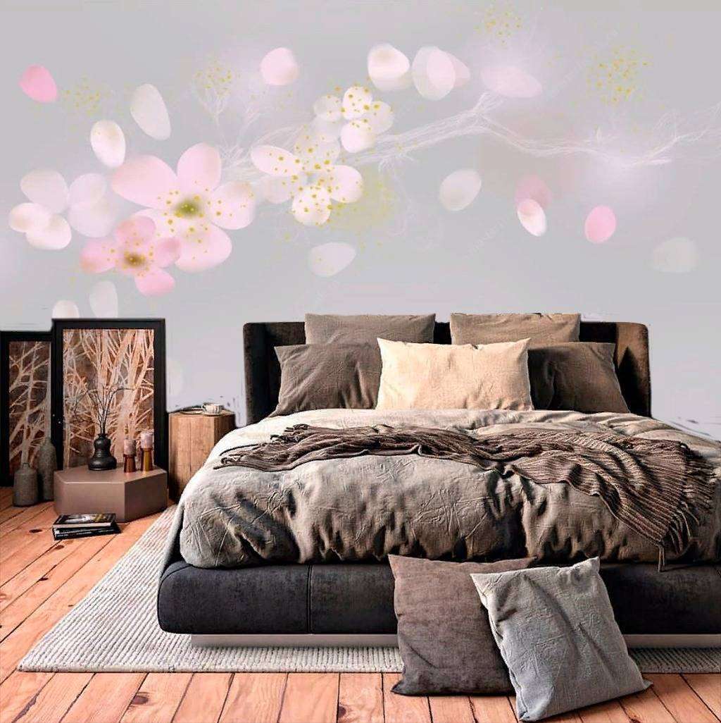 Фотообои в интерьере акварельная сакура  15-736 фото