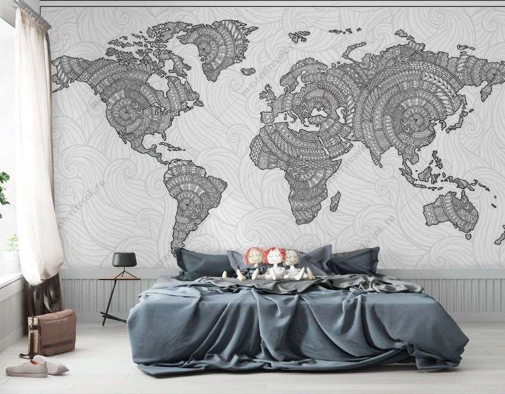 Фотообои в интерьере карта в гостиную  9-1773 фото