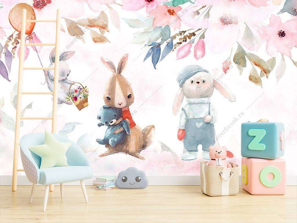 Фотообои в интерьере иллюстрация с животными  14-003 фото