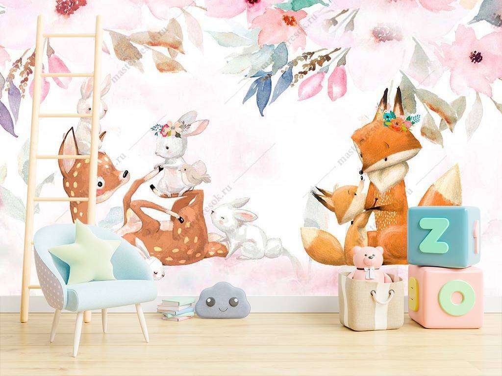 Фотообои в интерьере милые иллюстрации  14-004 фото