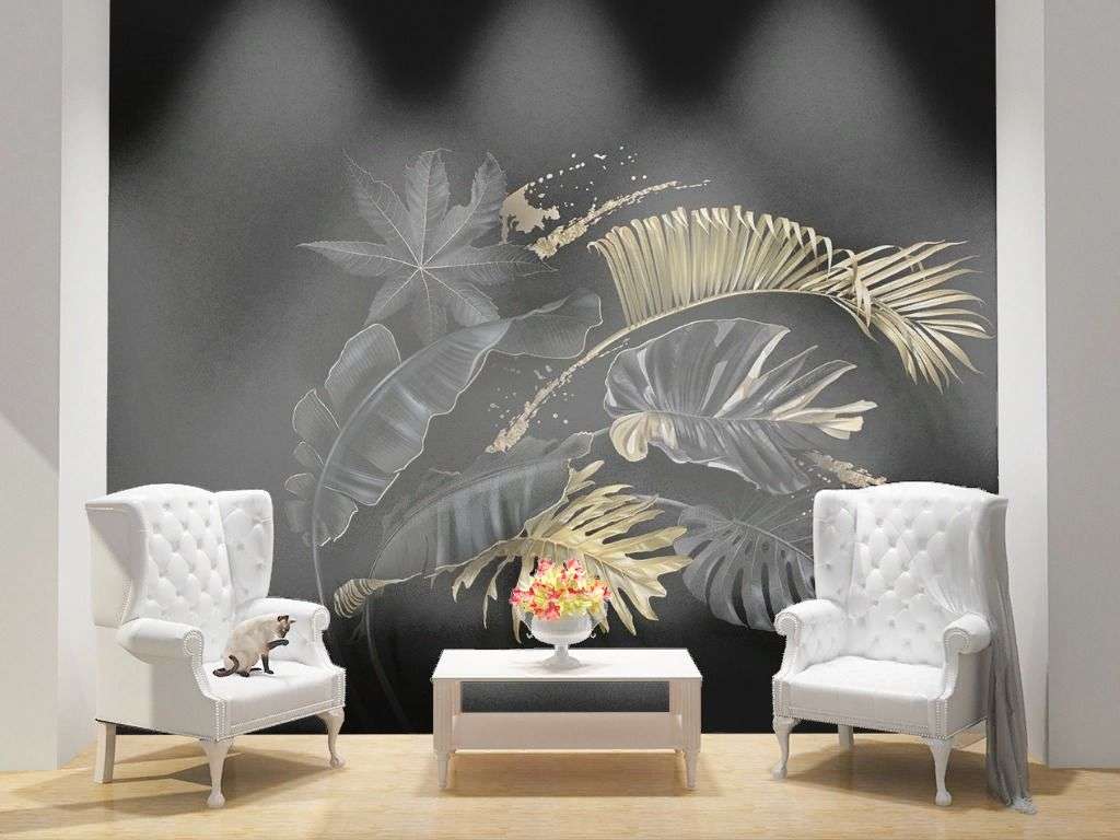 Фотообои в интерьере золотые тропические ветви  10-985 фото