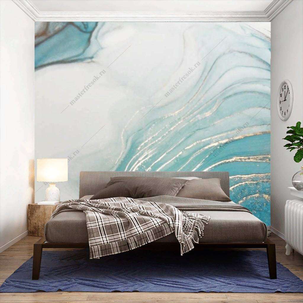 Фотообои в интерьере бело-голубой мрамор  9-1103 фото