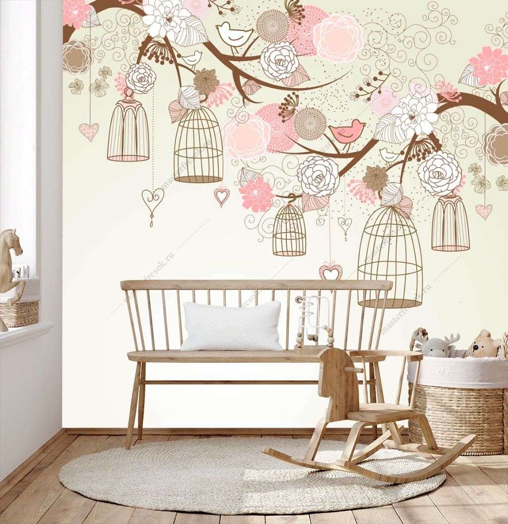 Фотообои в интерьере цветочный принт с клетками  12-1294 фото