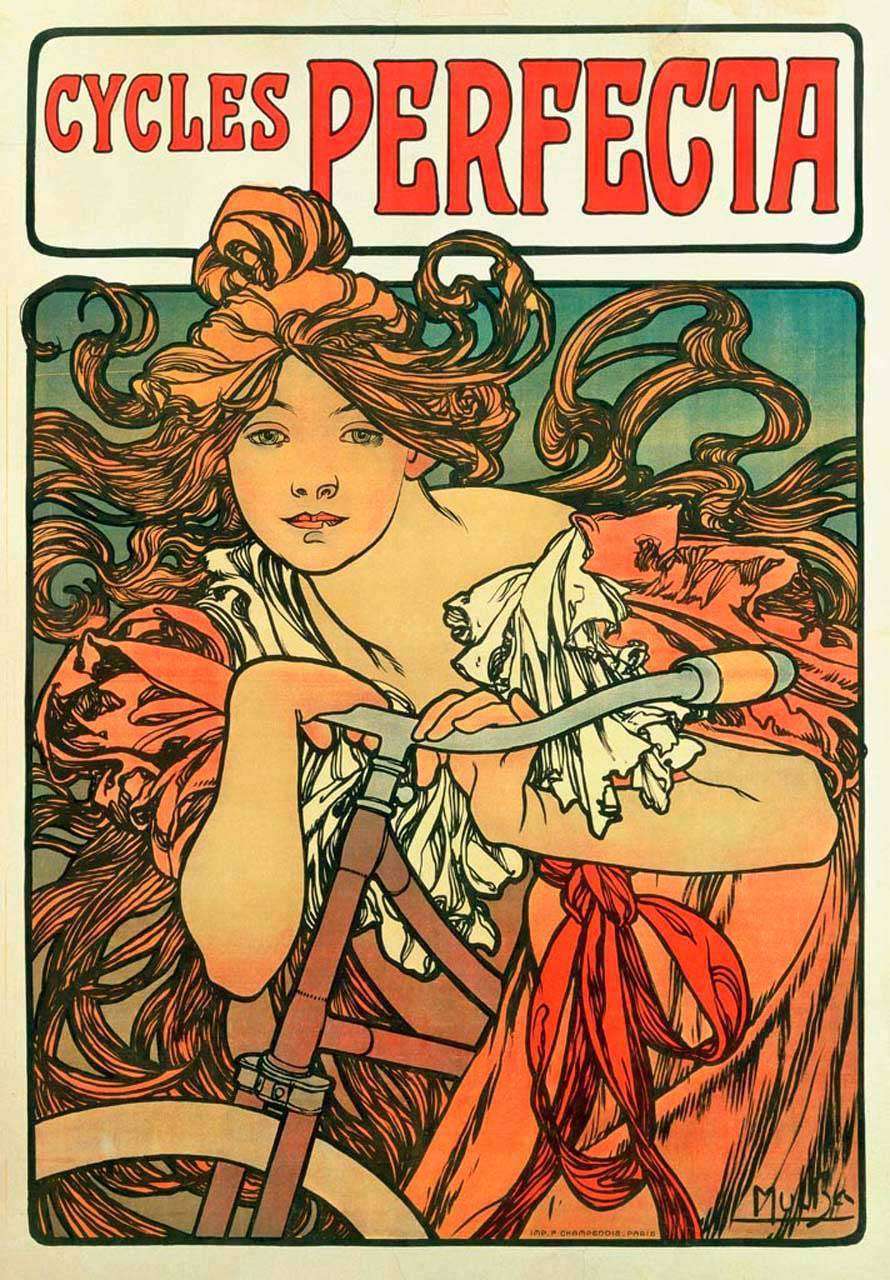 Фотообои в интерьере альфонс мариа муха - реклама велосипеда - cycles perfecta  8-219 фото