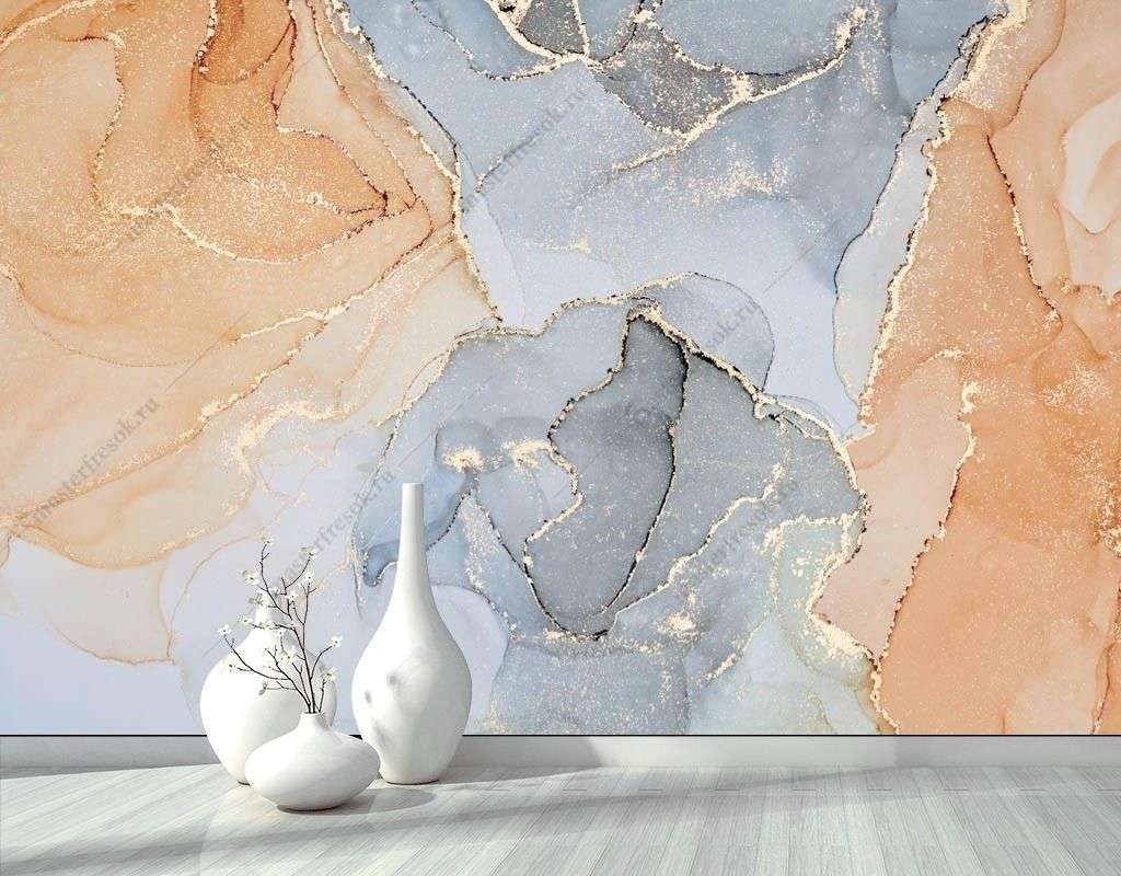 Фотообои в интерьере золотые разводы флюида  9-1525 фото