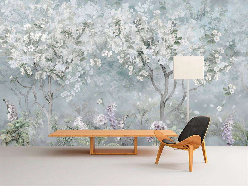 Фотообои в интерьере цветущее дерево  13-200 фото