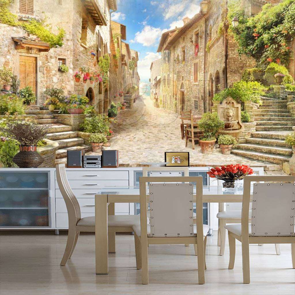 Фотообои в интерьере улочка в тихом городе  11-124 фото