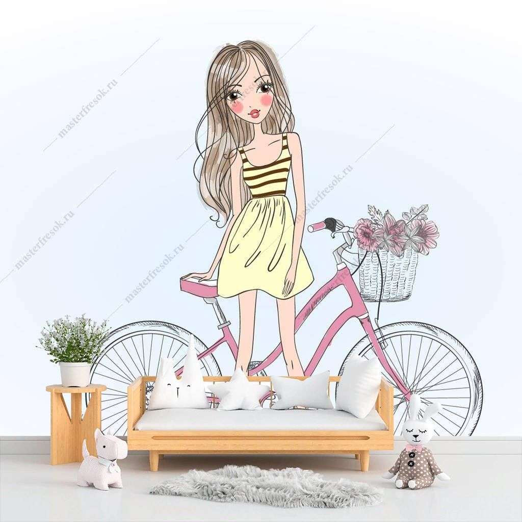 Фотообои в интерьере модница на велосипеде  12-1250 фото