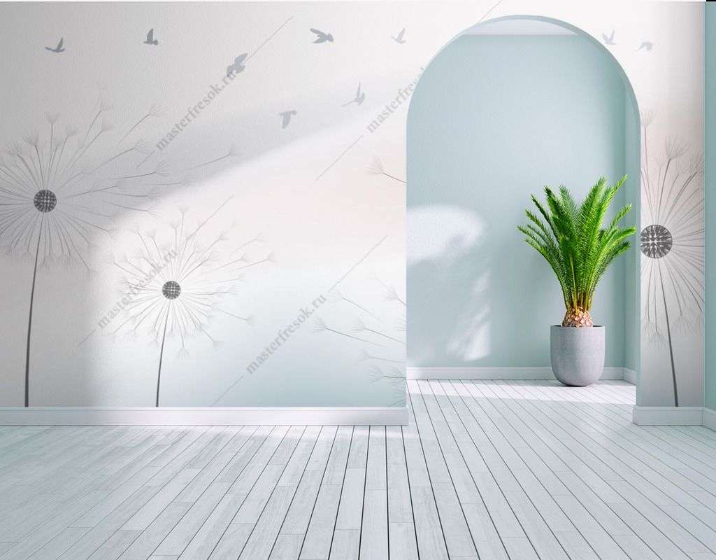 Фотообои в интерьере серые одуванчики  14-407 фото