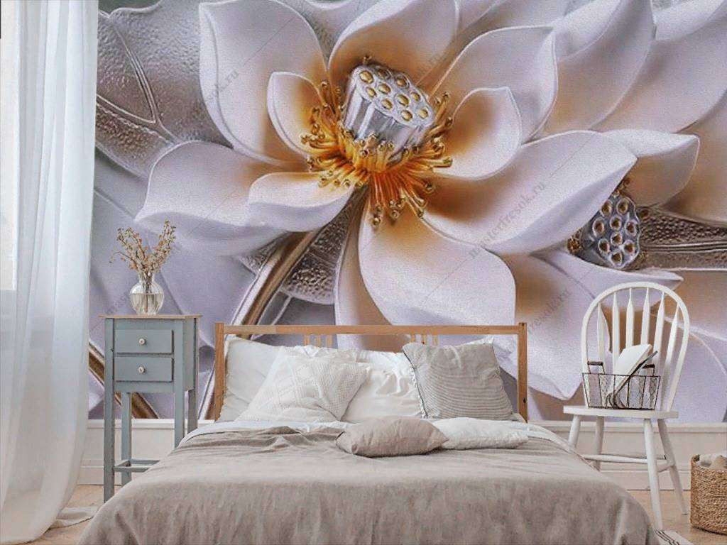 Фотообои в интерьере 3д нежная магнолия  10-858 фото