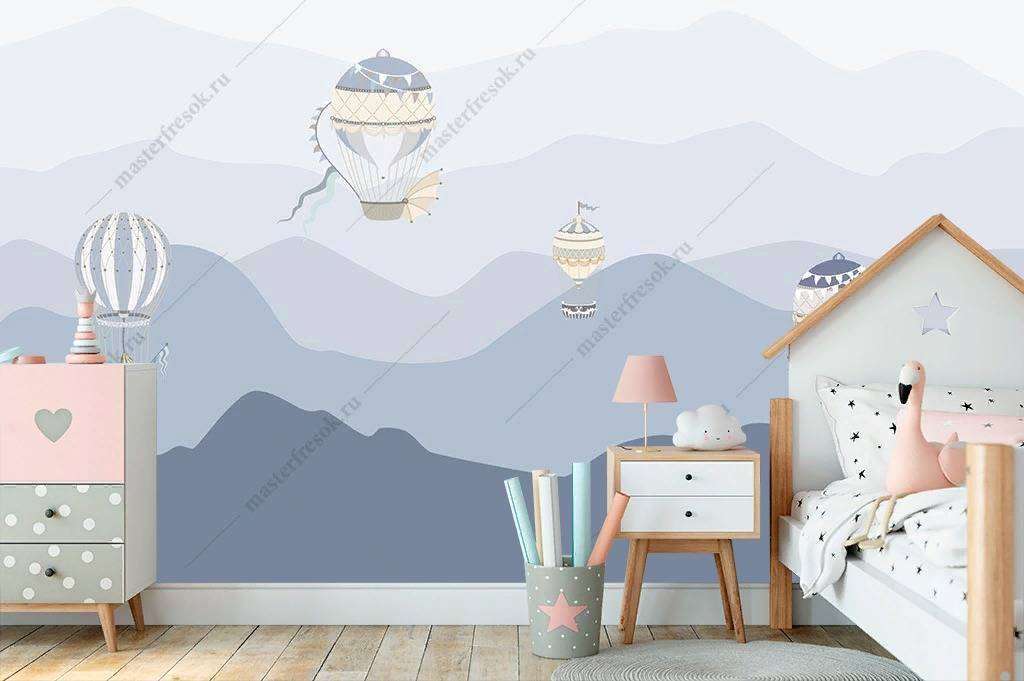 Фотообои в интерьере воздушный шарик в горах  14-077 фото