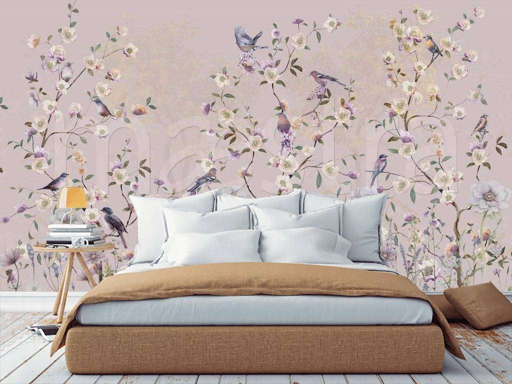 Фотообои Цветущие деревья с птицами  7-541