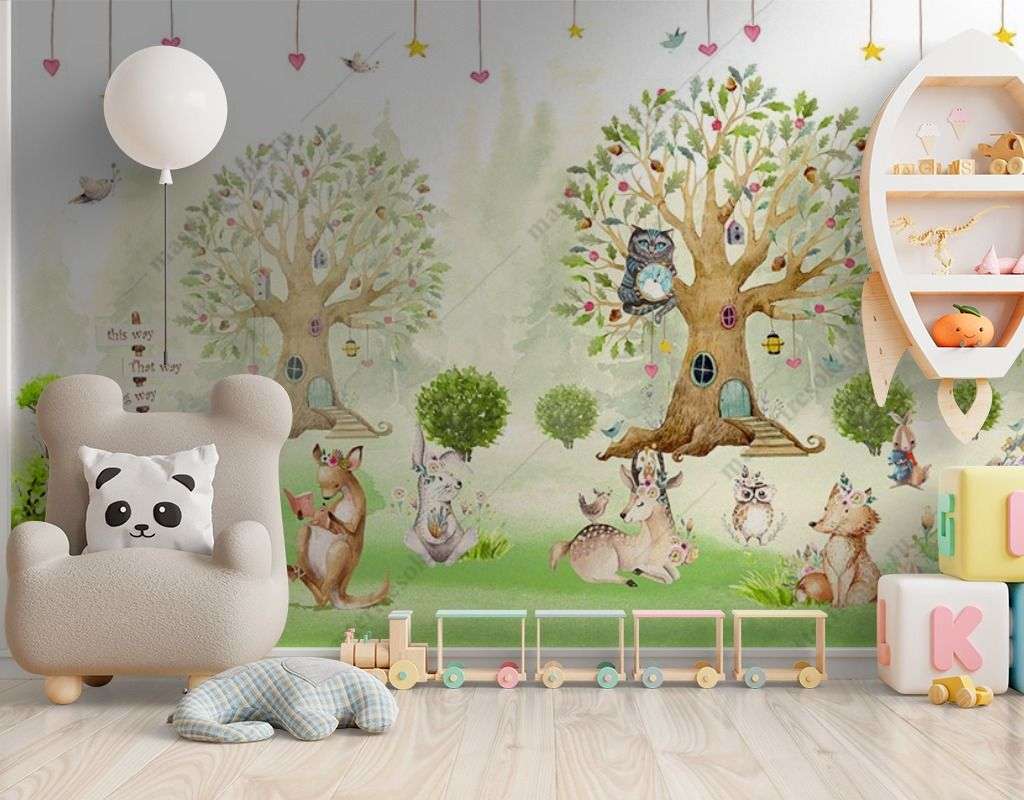 Фотообои в интерьере зверюшки на опушке  14-461 фото