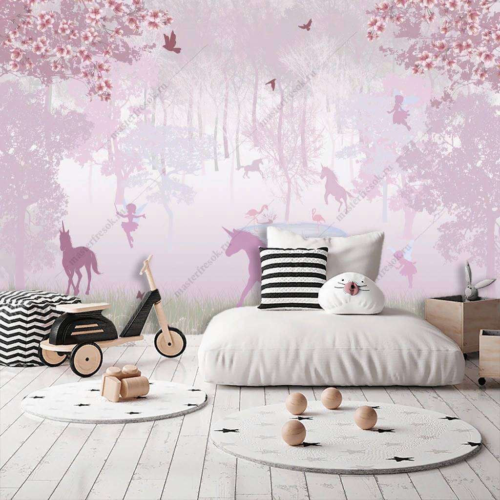 Фотообои в интерьере розовый лес  14-144 фото