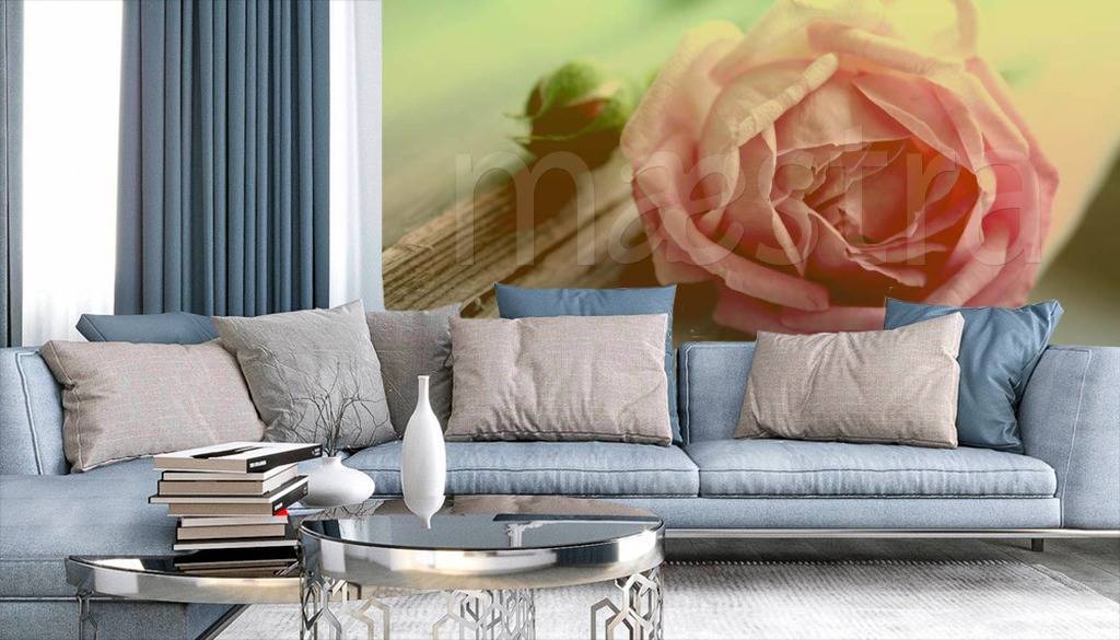 Фотообои Нежная роза на фоне дерева  3-202