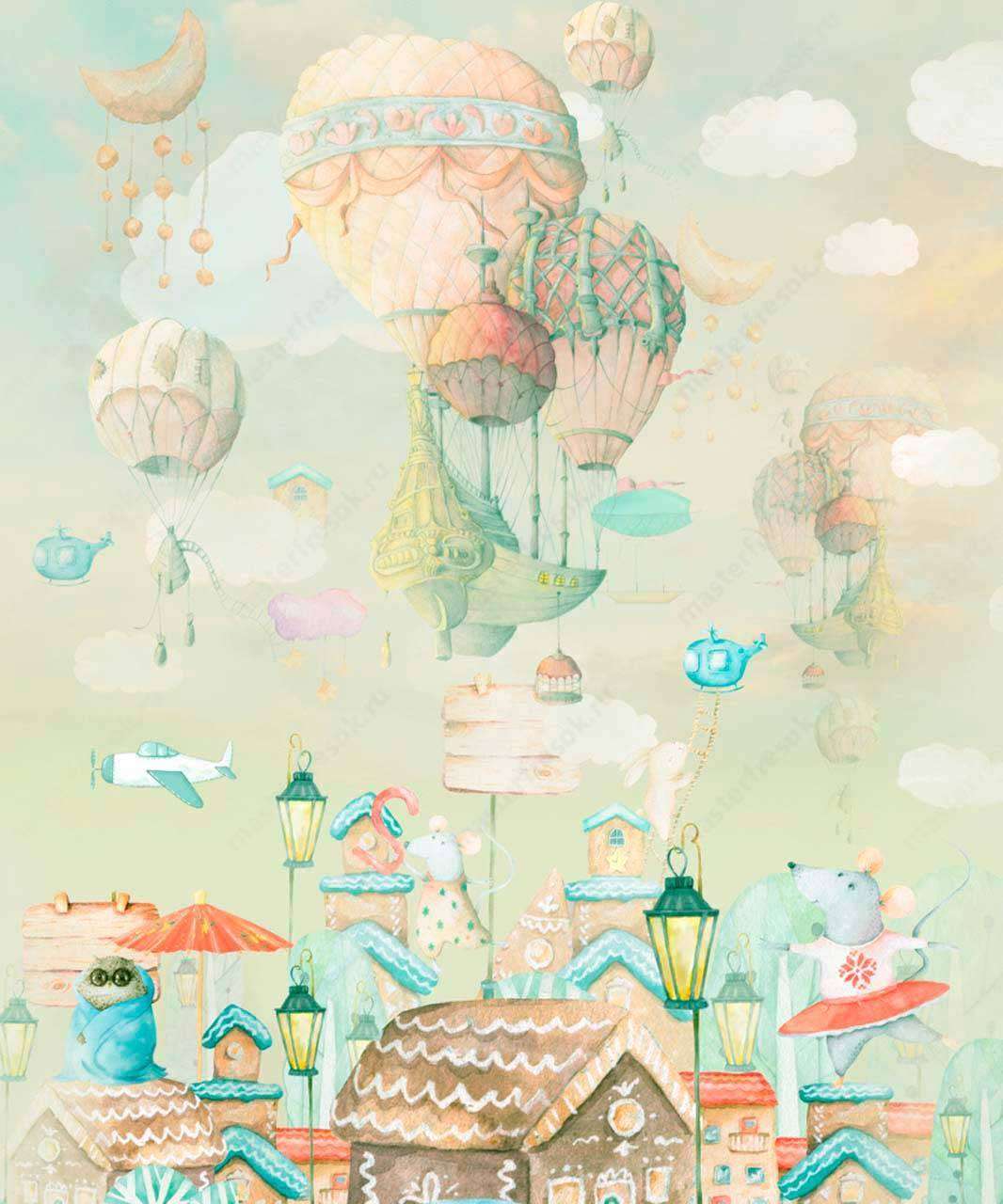 Фотообои в интерьере воздушный шар над городом  13-187 фото