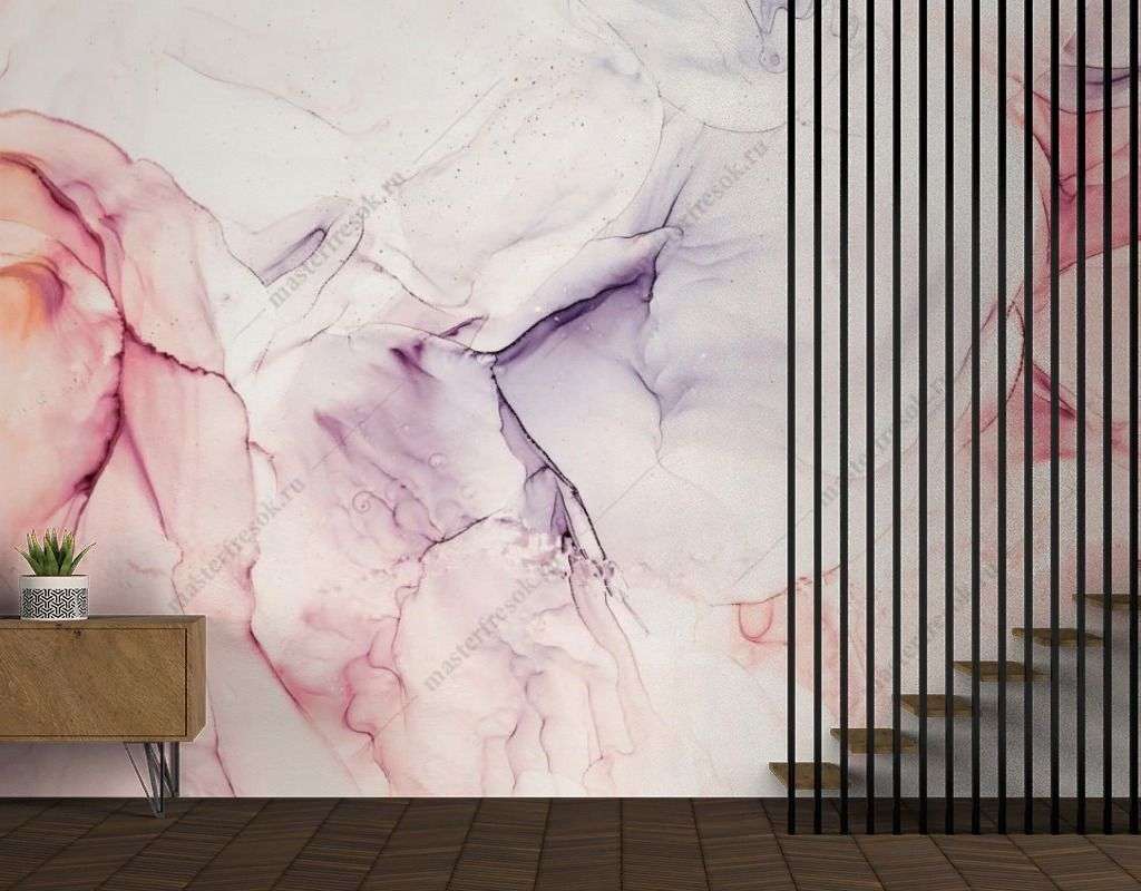 Фотообои в интерьере розово-пурпурный флюид  14-635 фото