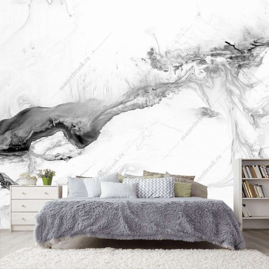 Фотообои в интерьере черно-белый флюид арт  9-1421 фото