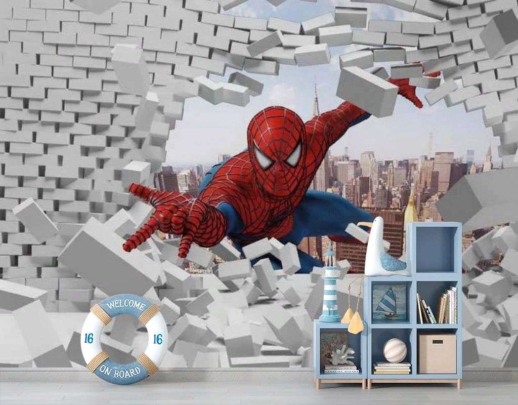 Фотообои в интерьере 3d спайдермен  17-7194 фото