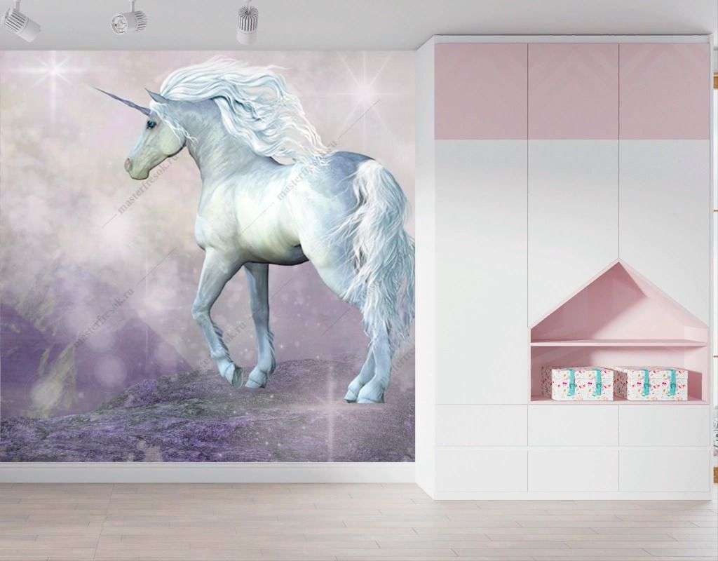 Фотообои в интерьере белый единорог  14-548 фото