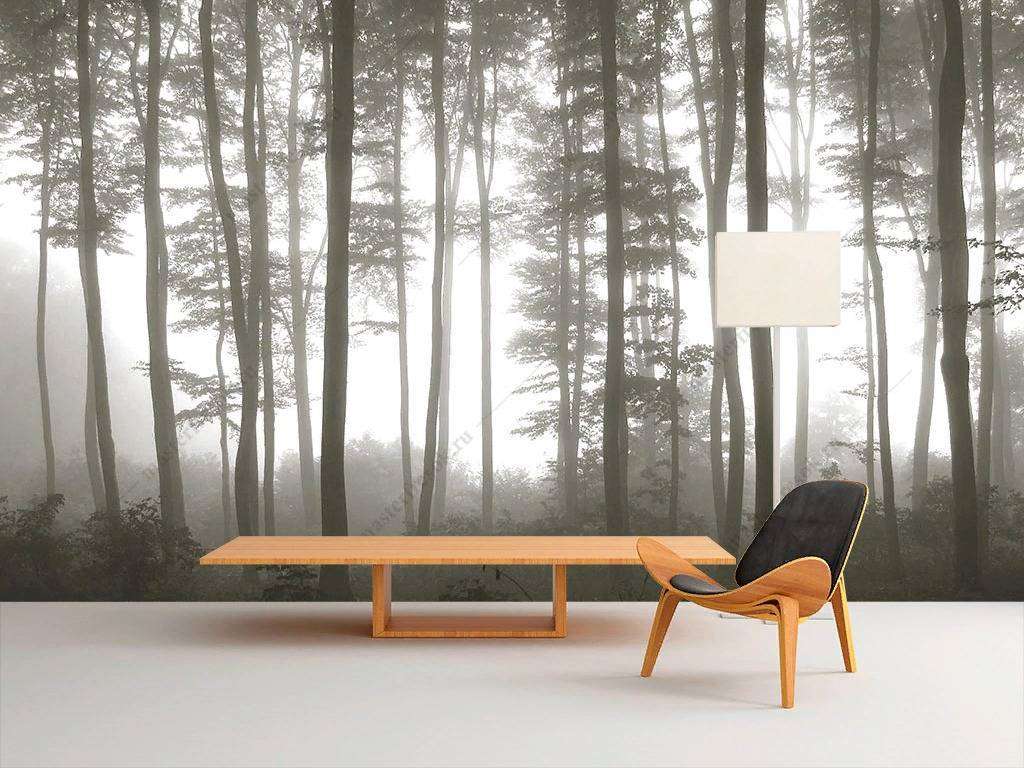 Фотообои в интерьере туманный лес  9-1133 фото