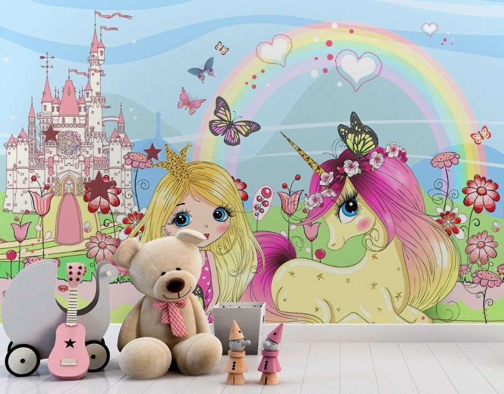 Фотообои в интерьере принцесса у радуги  19-0005 фото