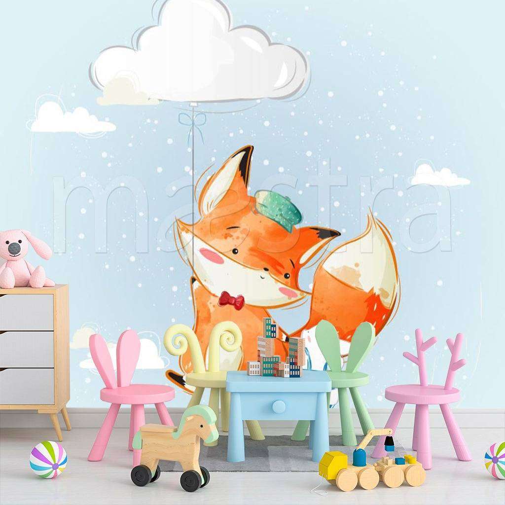 Фотообои в интерьере лисенок в небе  12-461 фото