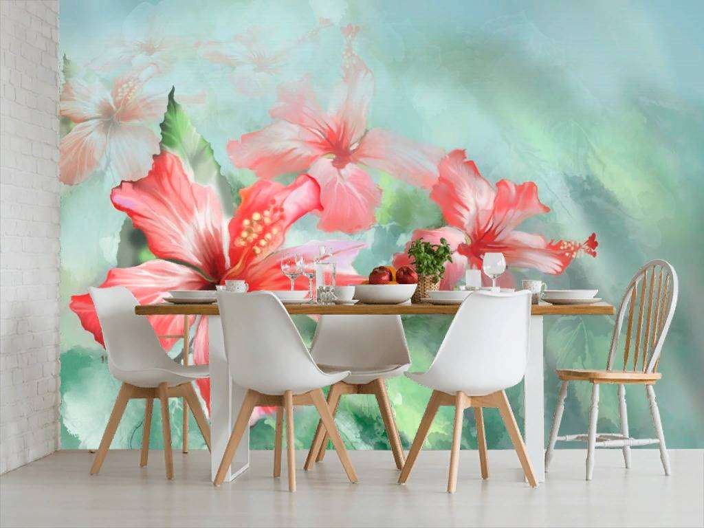 Фотообои в интерьере гибискус розовый  13-280 фото
