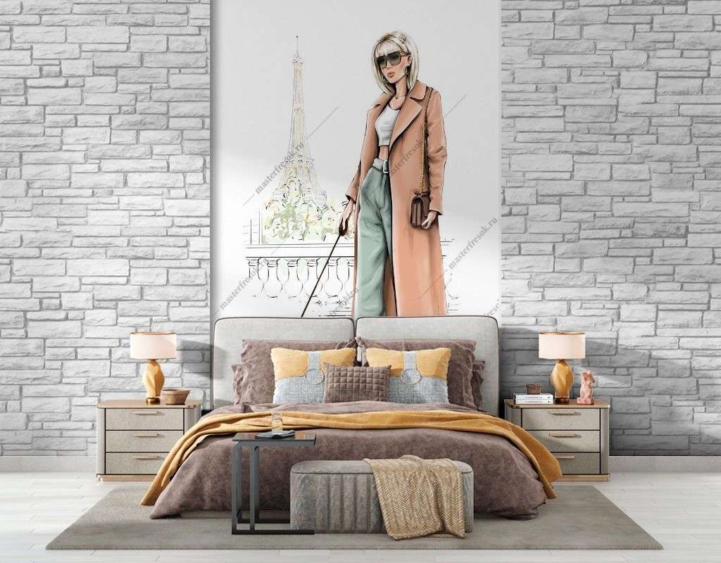 Фотообои в интерьере стильная девушка с собачкой  12-1377 фото