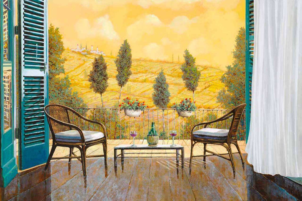 Фотообои в интерьере вид с балкона на поля  8-035 фото