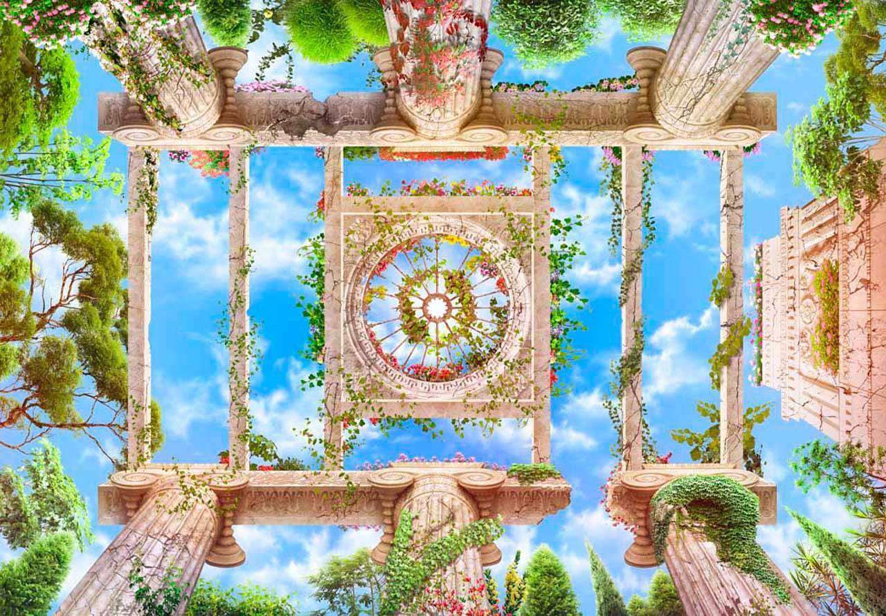 Фотообои в интерьере колонны уходящие вверх к небу  11-128 фото