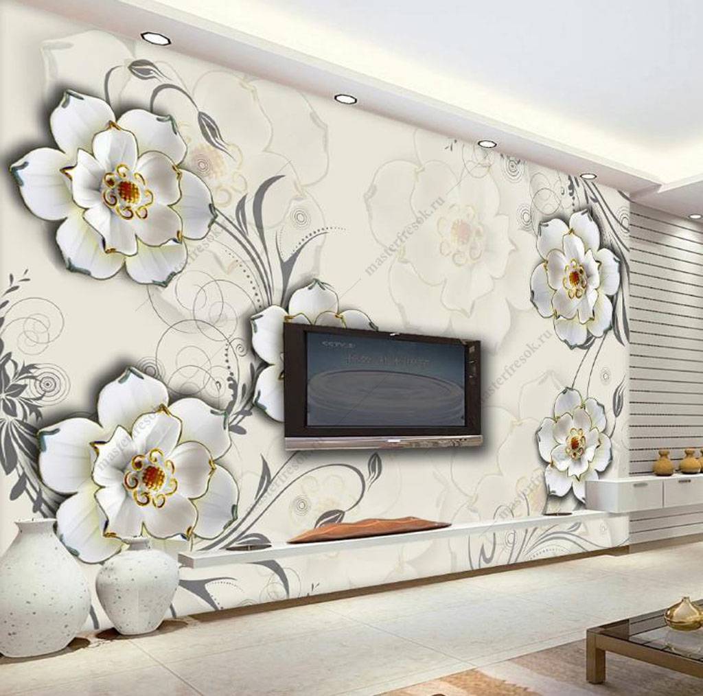 Фотообои Цветы 3д на бежевом фоне  16-185