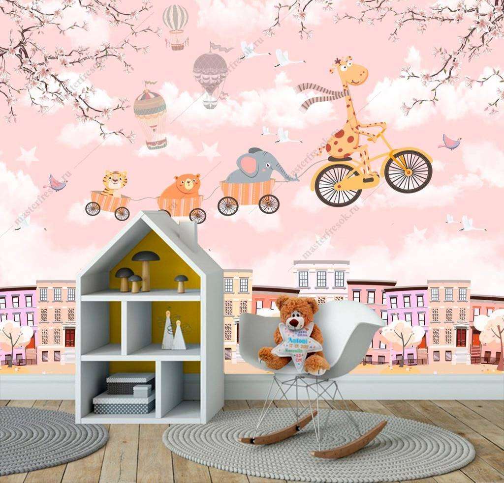 Фотообои в интерьере животные на велосипеде  12-1175 фото