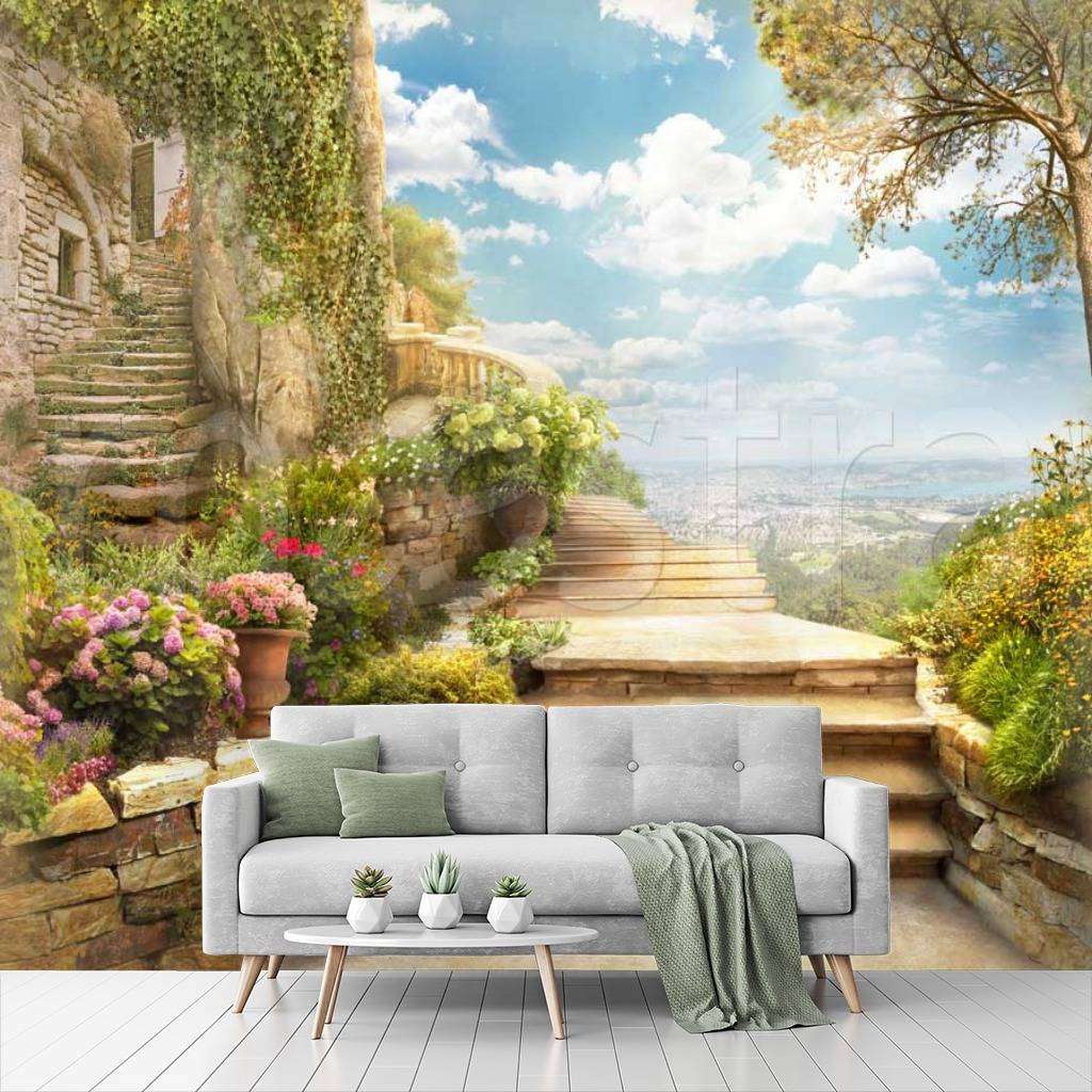 Фотообои в интерьере солнечный день в горах  11-107 фото