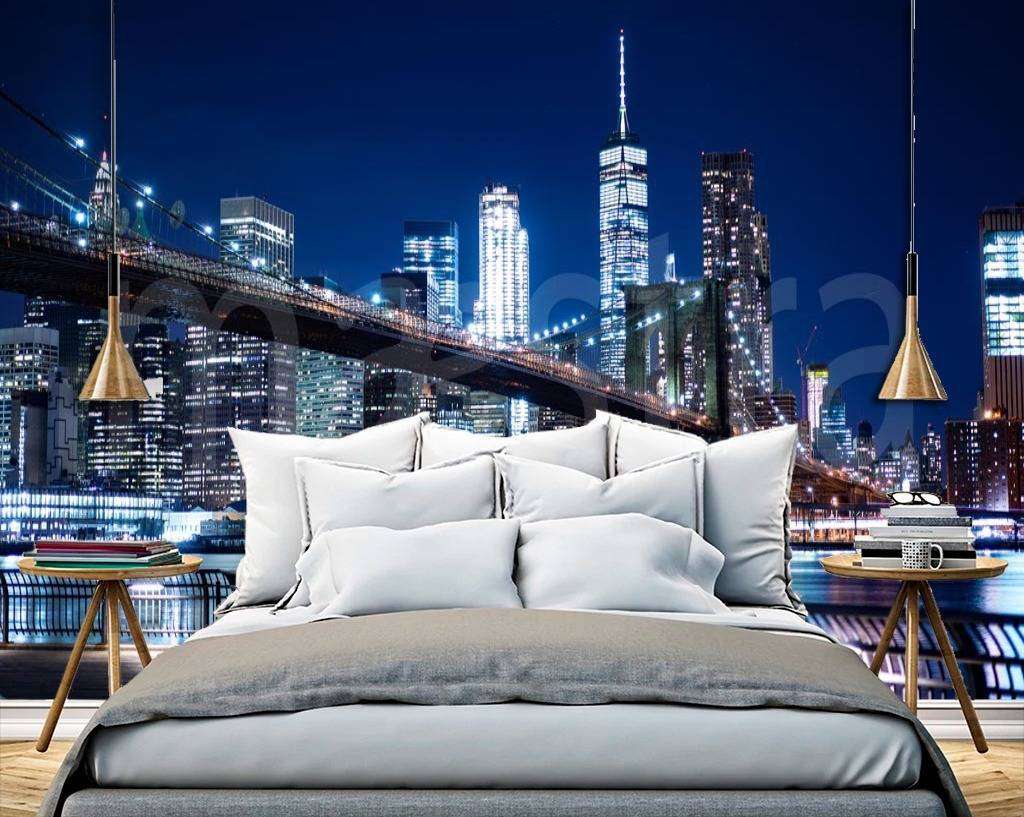 Фотообои в интерьере набережная у вечернего бруклинского моста  9-842 фото