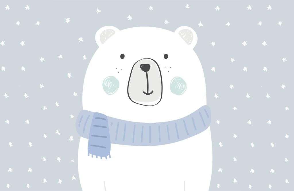 Фотообои в интерьере медведь и снежинки  12-891 фото