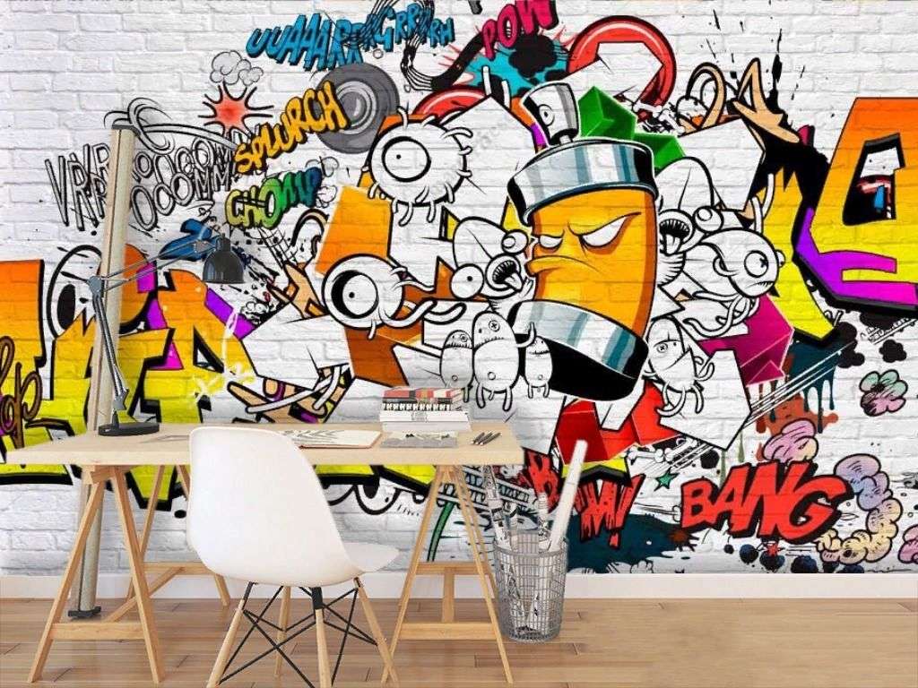 Фотообои в интерьере граффити на кирпичной стене  9-1669 фото