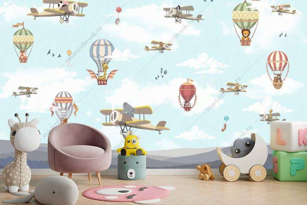 Фотообои Бесшовные обои на стену:  Самолеты над синими горами. Артикул: 12-1206  