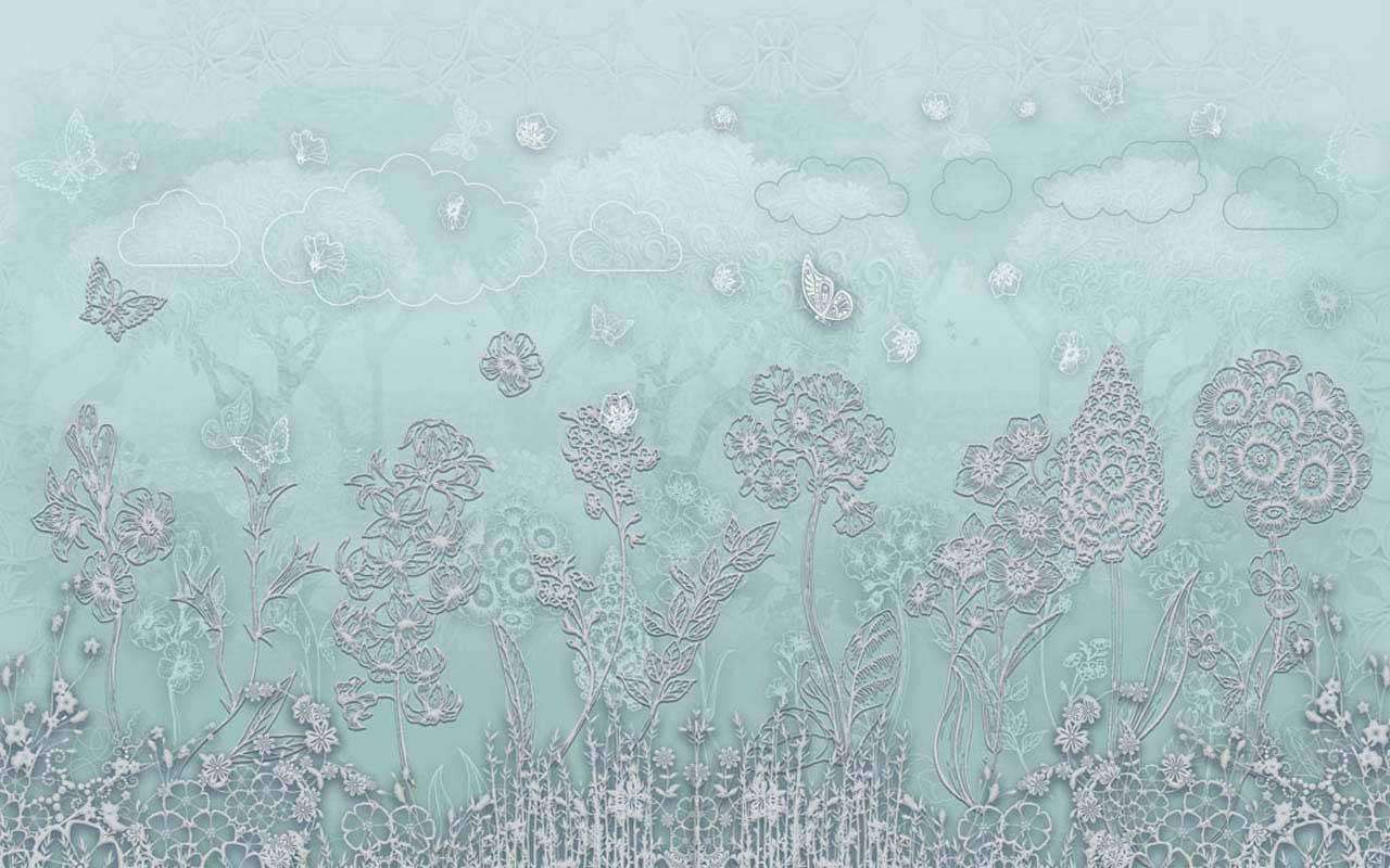 Фотообои в интерьере мятная полянка  13-118 фото