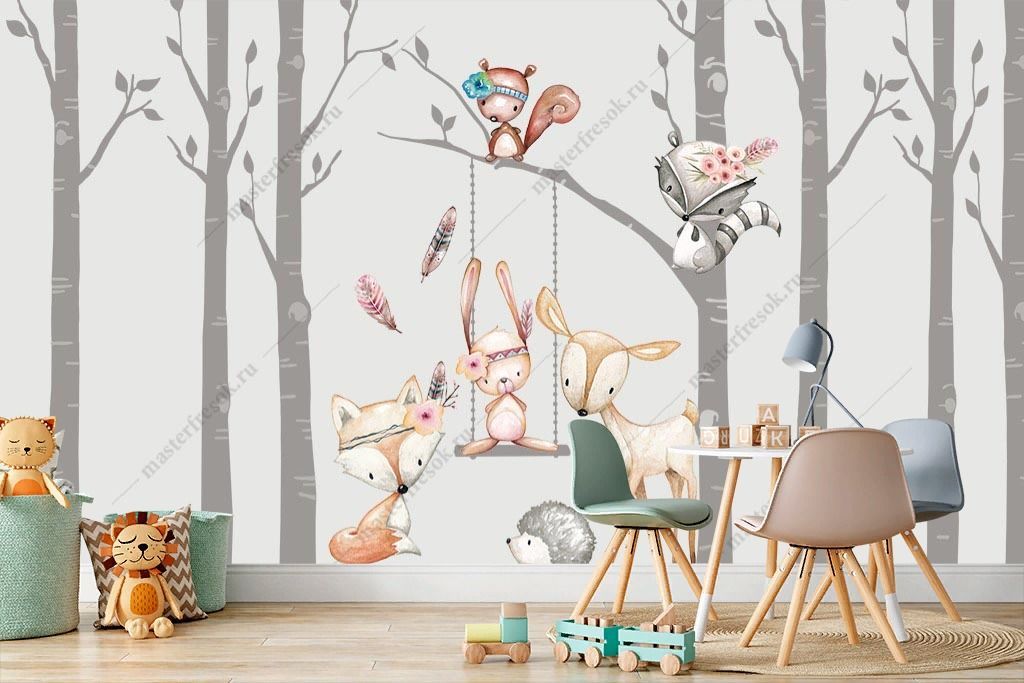 Фотообои Милые животные на качелях  14-517