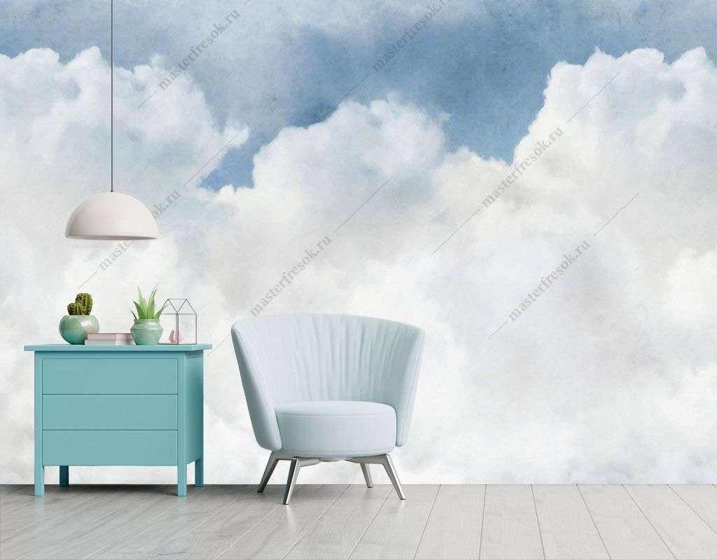 Фотообои в интерьере белоснежные облака  9-1604 фото