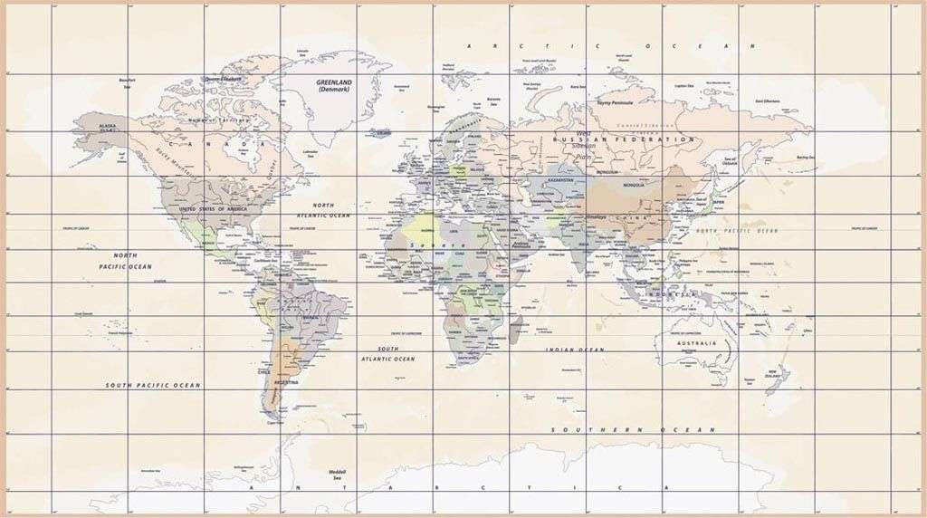 Фотообои в интерьере карта мира в клетку  14-590 фото